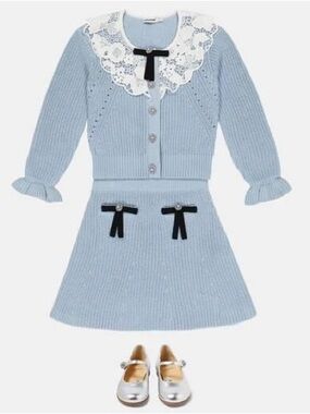 Self-Portrait Light Blue girls cotton and wool set